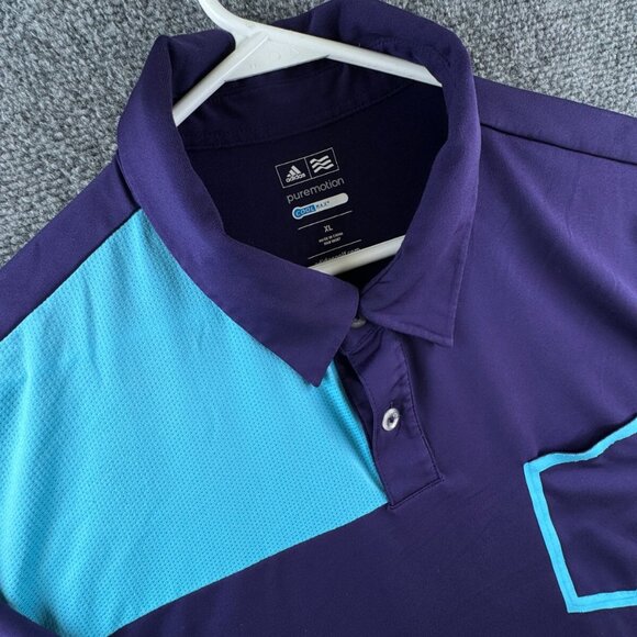 Adidas Coolmax Purple XL Short Sleeve Polo Shirt Puremotion W/ Pocket Blue - Picture 7 of 10